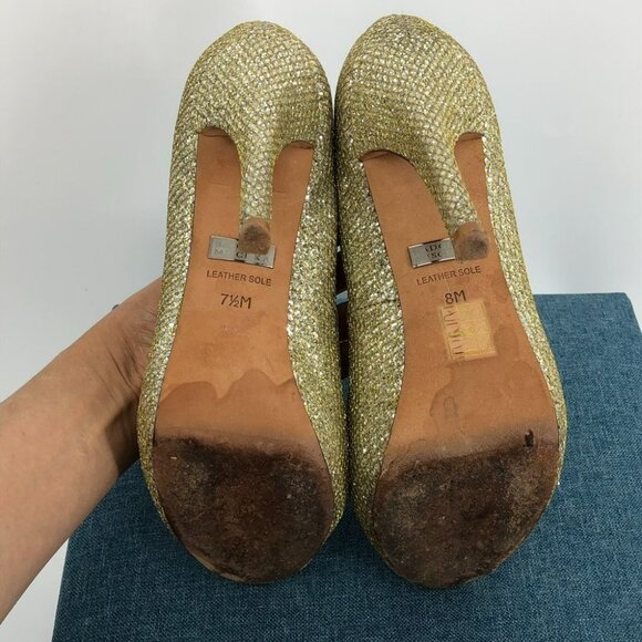 Badgely Mischka Gold Glitter Humbie II Peep Toe Platform Evening Pumps 7.5L & 8R - Picture 13 of 14